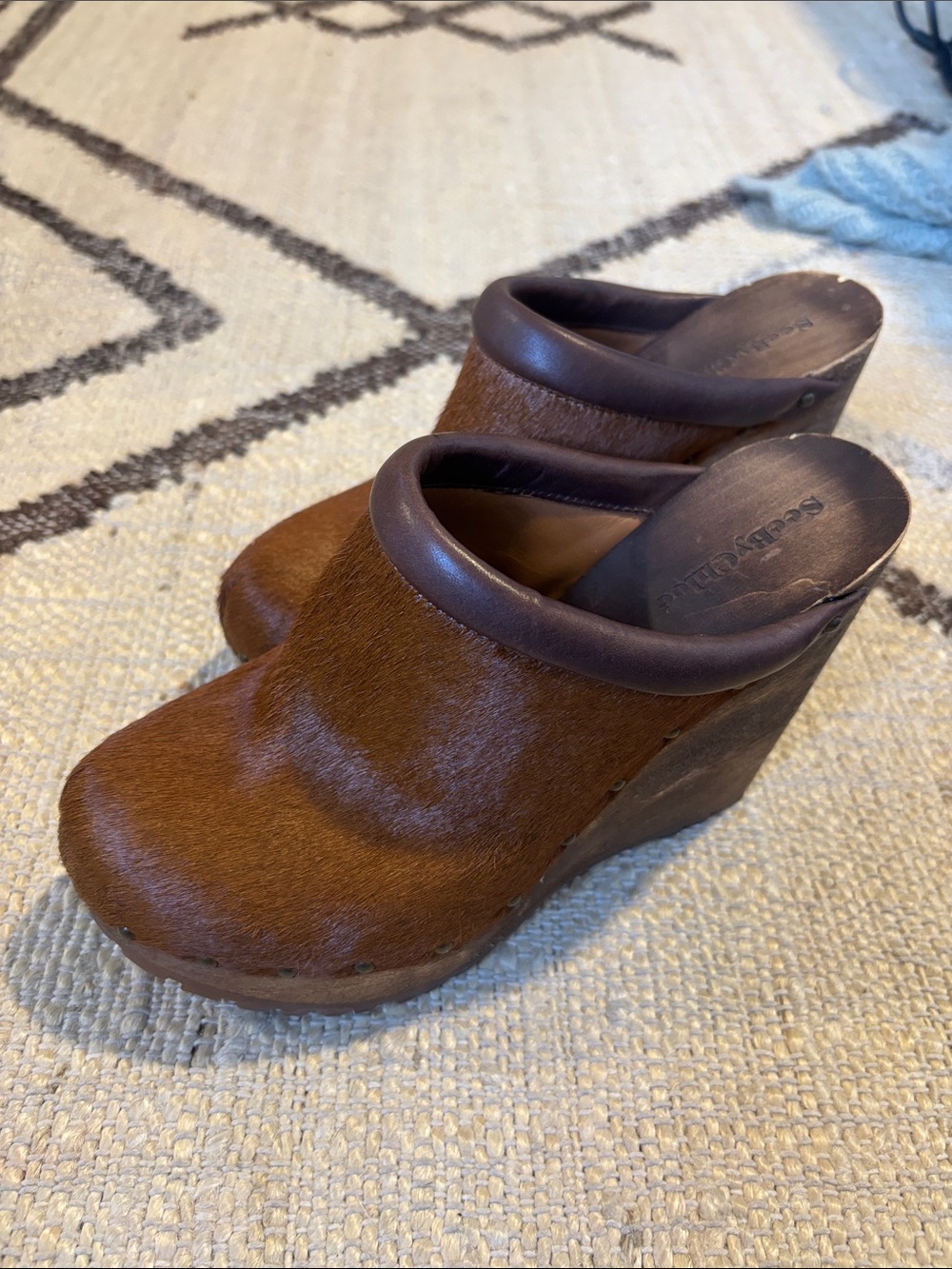 See By Chloe Brown Haircalf Wedge Clogs